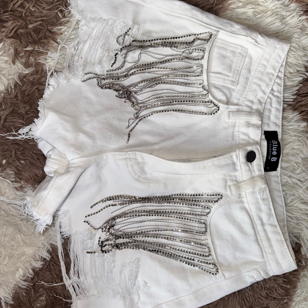 White Distressed Jean Shorts with Frayed Hem